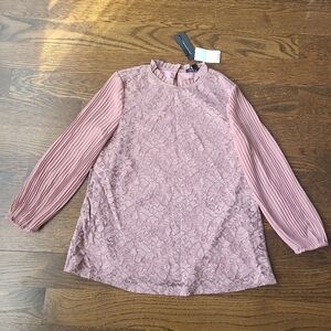 NWT Cable & Gauge women's Lace Blouse with Pleated Sleeves sz.S light mauve col.